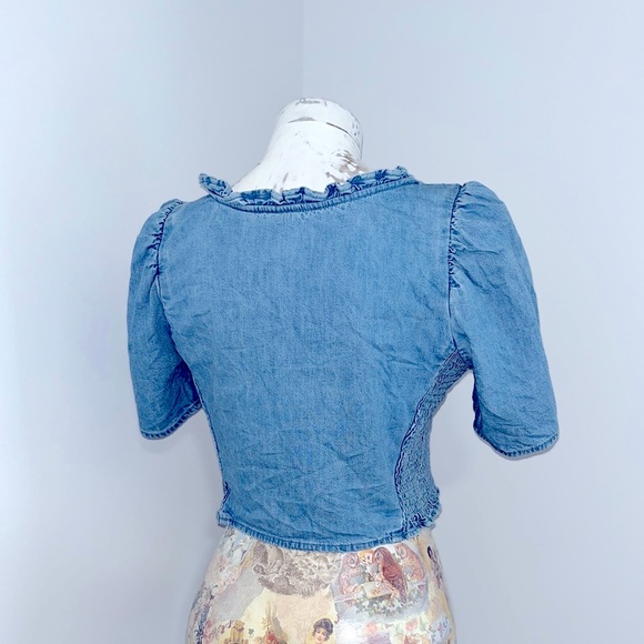 Levis Denim Cropped Top Puffed Sleeve Size Large - Picture 3 of 4